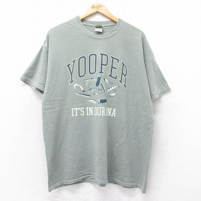 L★古着 半袖 ビンテージ Tシャツ メンズ 00年代 00s YOOPER ルアー コットン クルーネック 緑系 グリーン 25jul18 中古