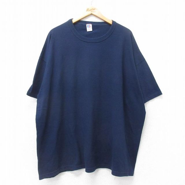 XL★古着 ラッセル 半袖 ビンテージ Tシャツ メンズ 00年代 00s 無地 大きいサイズ クルーネック 紺 ネイビー 25jul18 中古