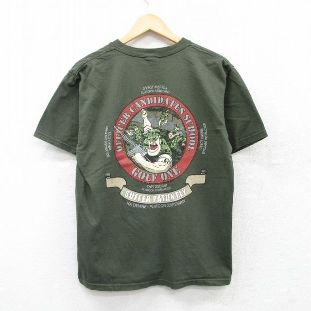 L★古着 半袖 ビンテージ Tシャツ メンズ 00年代 00s ミリタリー USMC コットン クルーネック 緑 グリーン 25jul18 中古