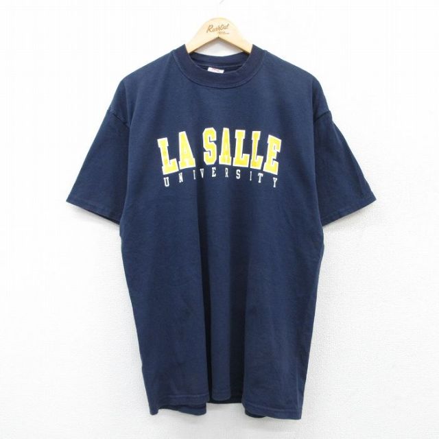 XL★古着 ジャージーズ 半袖 ビンテージ Tシャツ メンズ 00年代 00s LA SALLE コットン クルーネック 紺 ネイビー 25jul18 中古