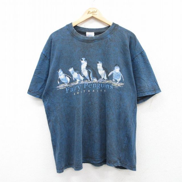 【50%OFF】XL★古着 半袖 ビンテージ Tシャツ メンズ 00年代 00s ペンギン コットン クルーネック オーストラリア製　紺他 ネイビー 【spe】 25jul18 中古