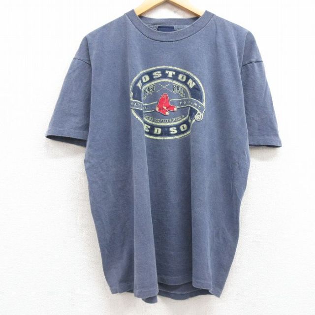 【50%OFF】XL★古着 半袖 ビンテージ Tシャツ メンズ 90年代 90s MLB ボストンレッドソックス コットン クルーネック 紺 ネイビー メジャーリーグ ベースボール 野球 25jul24 中古
