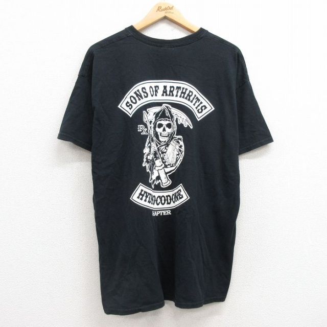 【50%OFF】XL★古着 半袖 ビンテージ Tシャツ メンズ 00年代 00s 死神 コットン クルーネック 黒 ブラック 25jul24 中古