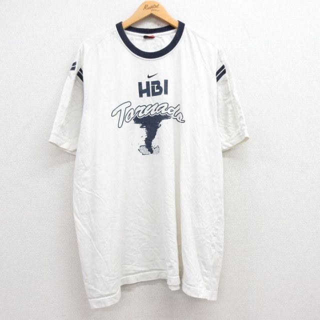 【50%OFF】XL★古着 ナイキ NIKE 半袖 ビンテージ Tシャツ メンズ 00年代 00s HBI 大きいサイズ クルーネック 白 ホワイト 25jul24 中古