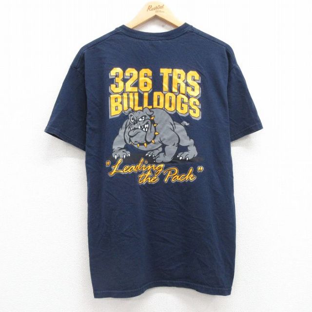 L★古着 半袖 ビンテージ Tシャツ メンズ 00年代 00s ミリタリー USエアフォース ブルドッグ コットン クルーネック 紺 ネイビー 25jul24 中古