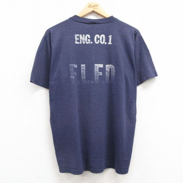 L★古着 ジャージーズ 半袖 ビンテージ Tシャツ メンズ 80年代 80s 消防署 クルーネック USA製 紺 ネイビー 25jul24 中古