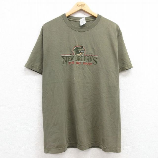 00s 半袖Tシャツ ワニニューオーリンズ刺繍 グリーン L | 古着