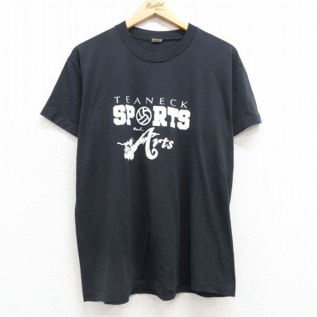 XL★古着 スクリーンスターズ 半袖 ビンテージ Tシャツ メンズ 80年代 80s TEANECK SPORTS クルーネック USA製 黒 ブラック 25jul24 中古