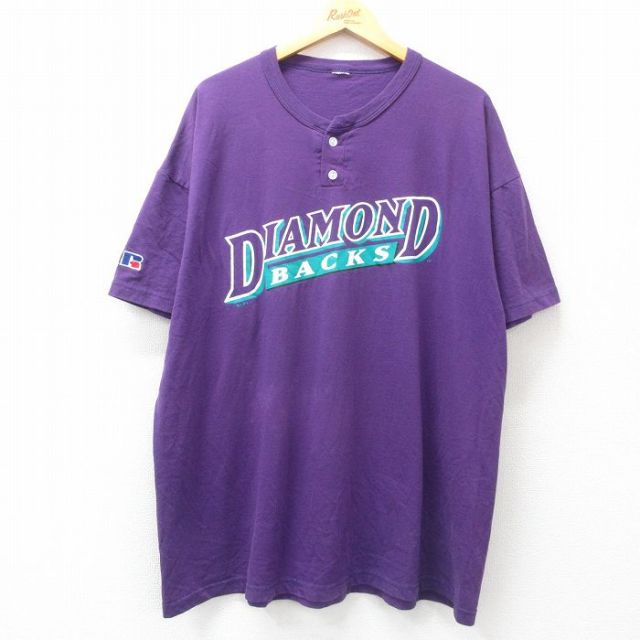 【50%OFF】XL★古着 ラッセル 半袖 ビンテージ Tシャツ メンズ 00年代 00s MLB アリゾナダイヤモンドバックス 大きいサイズ ヘンリーネック 紫 パープル メジャーリーグ ベースボール 野球 25jul24 中古