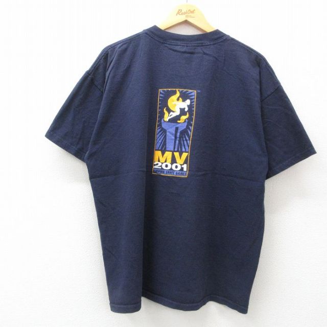 XL★古着 半袖 ビンテージ Tシャツ メンズ 00年代 00s MV 聖火 大きいサイズ コットン クルーネック 濃紺 ネイビー 25jul24 中古