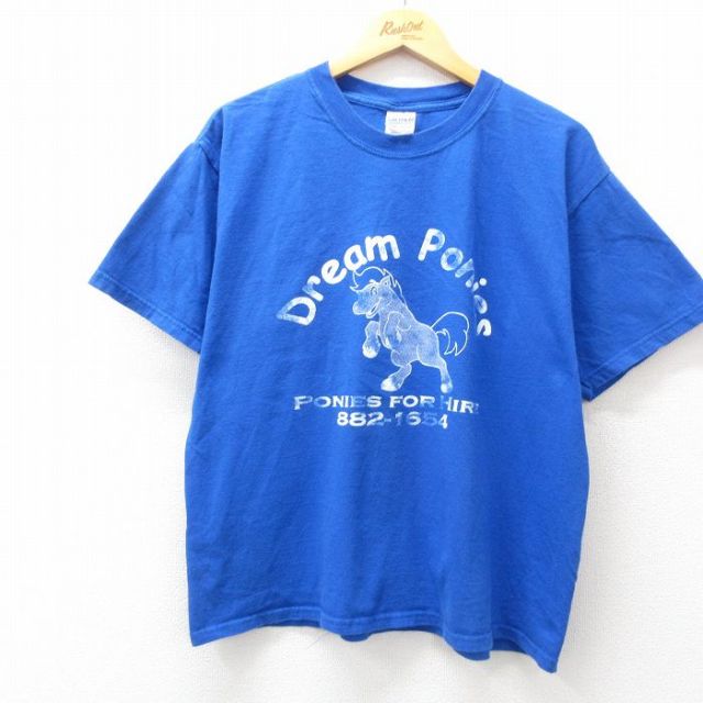 XL★古着 半袖 ビンテージ Tシャツ メンズ 00年代 00s 馬 Dream Ponies コットン クルーネック 青 ブルー 25jul24 中古
