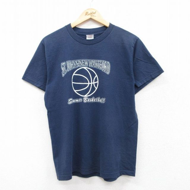 M★古着 フルーツオブザルーム 半袖 ビンテージ Tシャツ メンズ 00年代 00s バスケットボール 8 クルーネック 紺 ネイビー 25jul24 中古