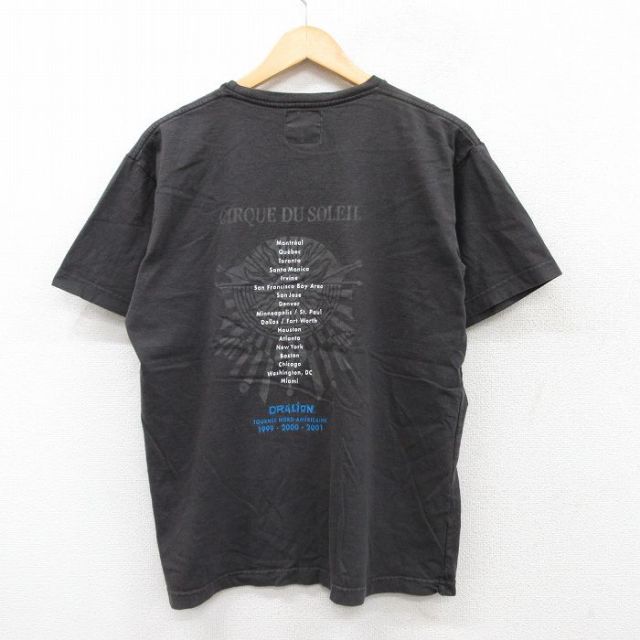 L★古着 半袖 ビンテージ Tシャツ メンズ 90年代 90s ドラリオン シルクドソレイユ コットン クルーネック カナダ製 濃グレー 25jul24 中古