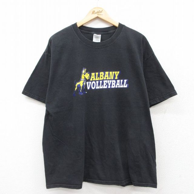 オールバニ 00s 半袖Tシャツ バレーボール犬 ブラック XL | 古着