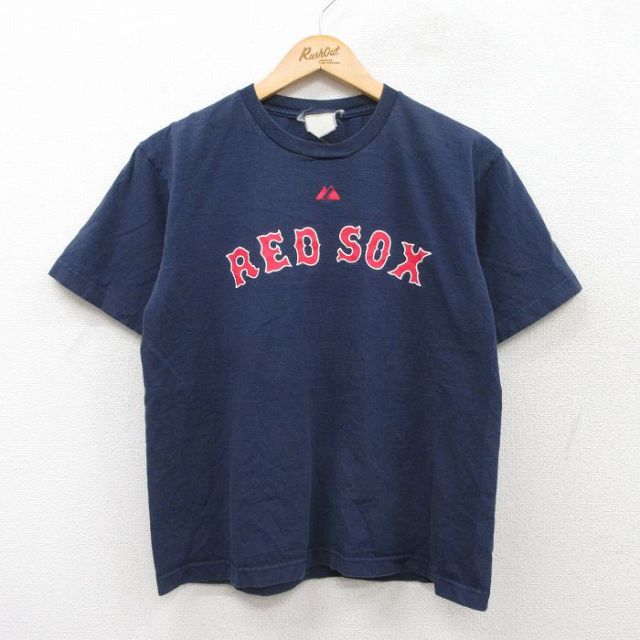 M★古着 半袖 ビンテージ Tシャツ メンズ 00年代 00s MLB ボストンレッドソックス ジョナサンパペルボン クルーネック 紺 ネイビー メジャーリーグ ベースボール 野球 25jul24 中古