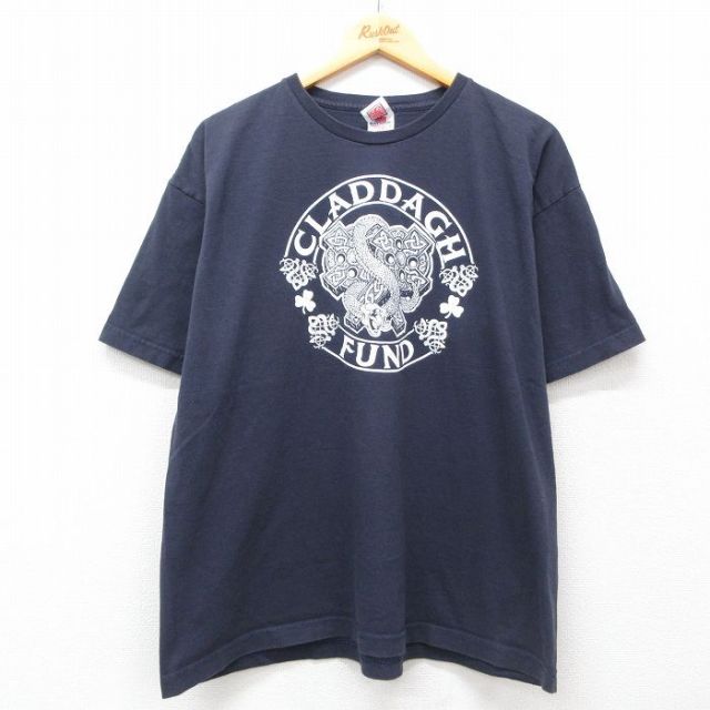 00s 半袖Tシャツ CLADDAGHFUNDプリント ネイビー XL | 古着