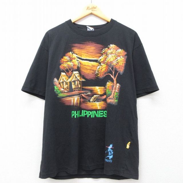 XL★古着 半袖 ビンテージ Tシャツ メンズ 00年代 00s フィリピン クルーネック 黒 ブラック 25jul24 中古