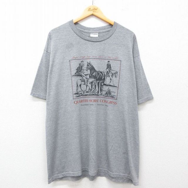 XL★古着 ジャージーズ 半袖 ビンテージ Tシャツ メンズ 90年代 90s 馬 大きいサイズ クルーネック グレー 霜降り 【spe】 25jul24 中古