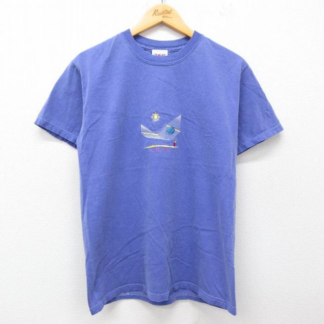 M★古着 半袖 ビンテージ Tシャツ メンズ 90年代 90s ケープメイ 刺繍 コットン クルーネック USA製 紫 パープル 25jul24 中古