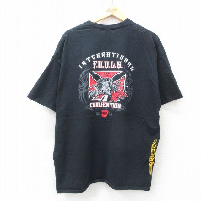 【20%OFF】XL★古着 半袖 ビンテージ Tシャツ メンズ イノシシ FOOLS 大きいサイズ コットン クルーネック 黒 ブラック 25jul19 中古