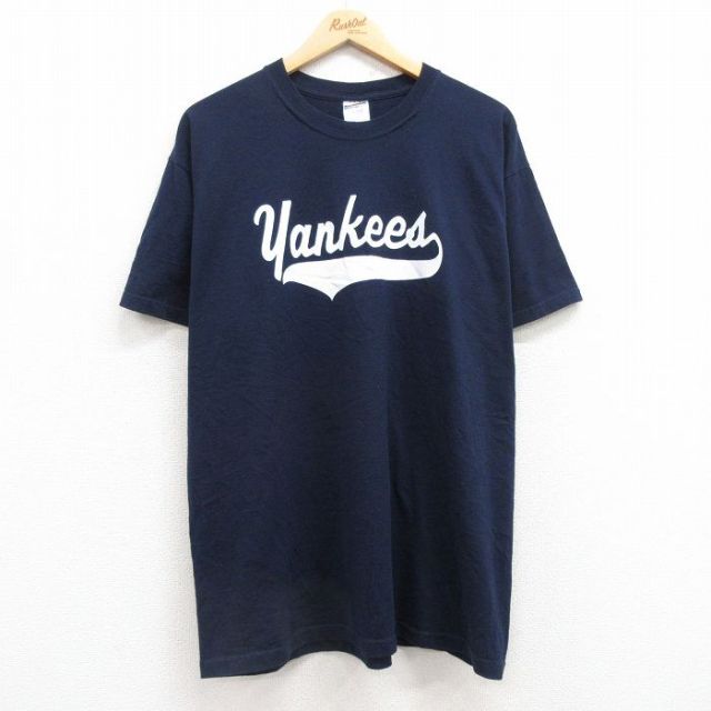 【20%OFF】XL★古着 ジャージーズ 半袖 ビンテージ Tシャツ メンズ 00年代 00s ヤンキース クルーネック 紺 ネイビー 25jul19 中古