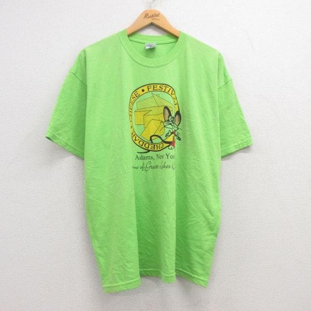 XL★古着 半袖 ビンテージ Tシャツ メンズ 00年代 00s チーズ ネズミ 大きいサイズ クルーネック 黄緑 25jul19 中古