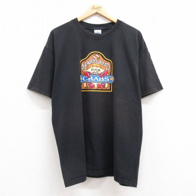 XL★古着 半袖 ビンテージ Tシャツ メンズ 00年代 00s CRABS カニ 大きいサイズ コットン クルーネック 黒 ブラック 25jul19 中古