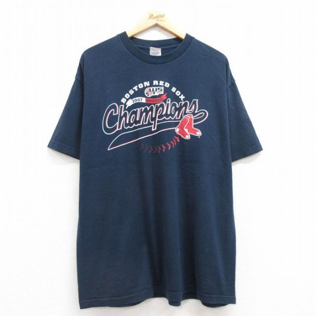 【50%OFF】XL★古着 半袖 ビンテージ Tシャツ メンズ 00年代 00s MLB ボストンレッドソックス コットン クルーネック 紺 ネイビー メジャーリーグ ベースボール 野球 25jul19 中古