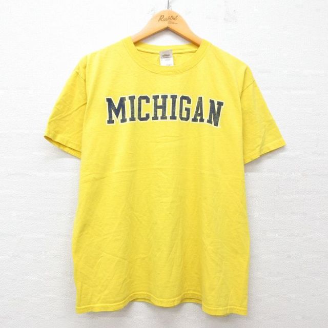 L★古着 フルーツオブザルーム 半袖 ビンテージ Tシャツ メンズ 00年代 00s ミシガン コットン クルーネック 黄 イエロー 25jul19 中古