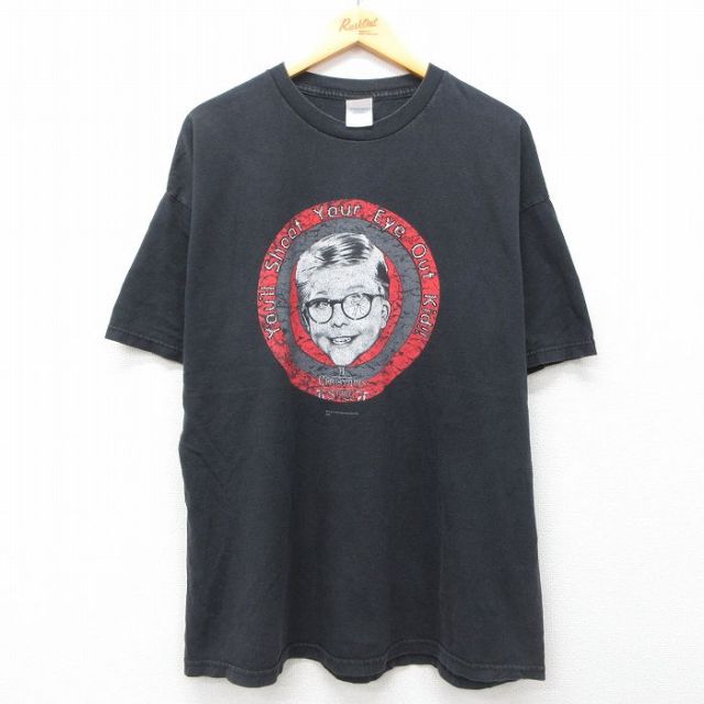XL★古着 半袖 ビンテージ Tシャツ メンズ 00年代 00s 映画 クリスマスストーリー 大きいサイズ コットン クルーネック 黒 ブラック 【spe】 25jul19 中古