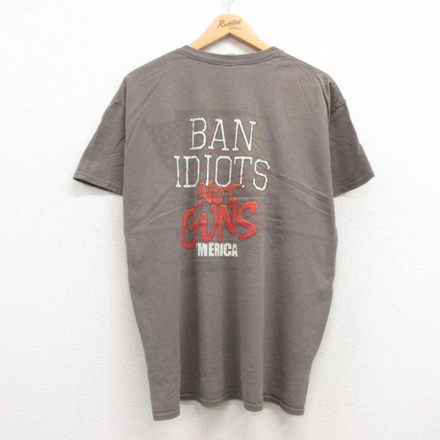 XL★古着 半袖 ビンテージ Tシャツ メンズ 00年代 00s BAN 星条旗 コットン クルーネック グレー 25jul22 中古