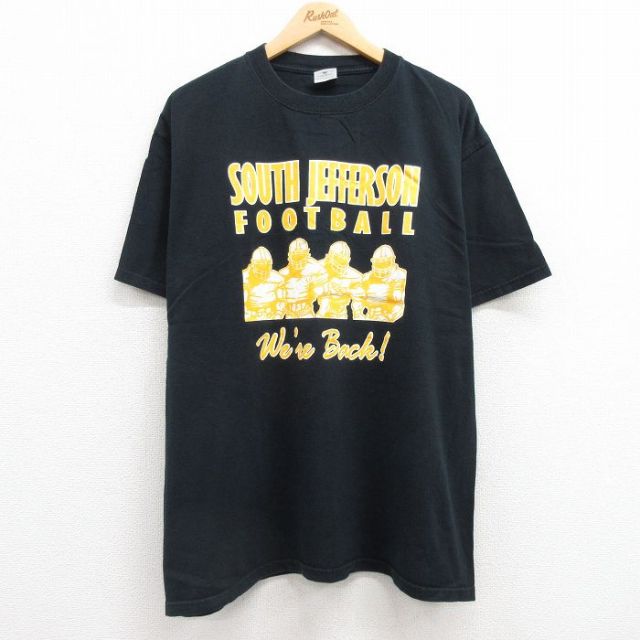 XL★古着 半袖 ビンテージ Tシャツ メンズ 00年代 00s フットボール 企業広告 コットン クルーネック 黒 ブラック 25jul22 中古