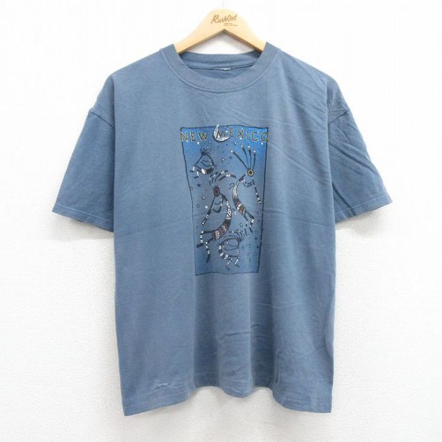 XL★古着 半袖 ビンテージ Tシャツ メンズ 00年代 00s ココペリ ホピ族 クルーネック 紺 ネイビー 25jul22 中古