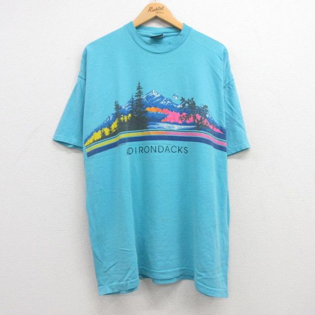 【50%OFF】XL★古着 SIGNAL 半袖 ビンテージ Tシャツ メンズ 90年代 90s アディロンダック 大きいサイズ コットン クルーネック USA製 水色 【spe】 25jul22 中古