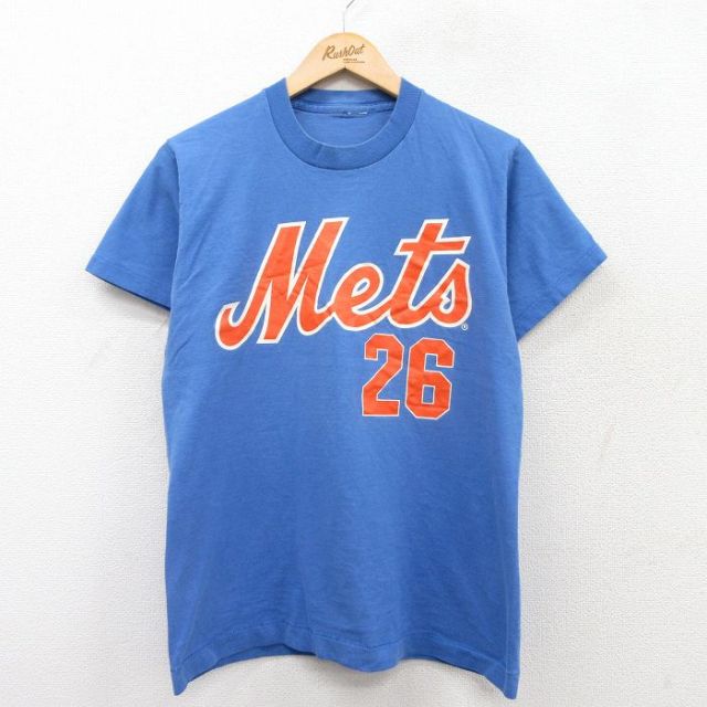 M★古着 半袖 ビンテージ Tシャツ メンズ 90年代 90s MLB ニューヨークメッツ リコブローニャ 26 クルーネック 青 ブルー メジャーリーグ ベースボール 野球 25jul22 中古
