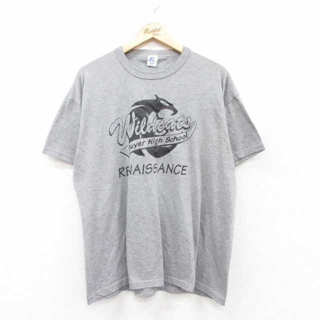 XL★古着 ラッセル 半袖 ビンテージ Tシャツ メンズ 00年代 00s Wildcats クルーネック グレー 霜降り 25jul22 中古