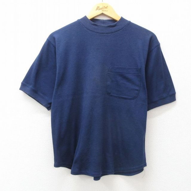 【50%OFF】L★古着 半袖 ビンテージ Tシャツ メンズ 90年代 90s 無地 胸ポケット付き クルーネック 紺 ネイビー 【spe】 25jul23 中古