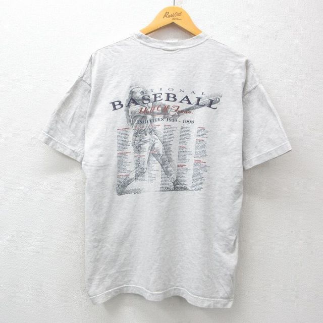 XL★古着 半袖 ビンテージ Tシャツ メンズ 90年代 90s 野球 コットン クルーネック USA製 薄グレー 25jul23 中古