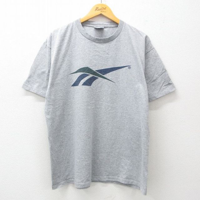 XL★古着 リーボック REEBOK 半袖 ビンテージ Tシャツ メンズ 90年代 90s ビッグロゴ クルーネック グレー 霜降り 【spe】 25jul23 中古