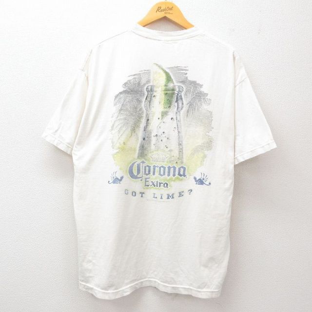 XL★古着 半袖 ビンテージ Tシャツ メンズ 00年代 00s コロナビール コットン クルーネック 白 ホワイト 25jul25 中古