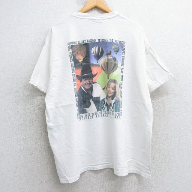XL★古着 ヘインズ Hanes 半袖 ビンテージ Tシャツ メンズ 90年代 90s 気球 バドワイザー ビール 大きいサイズ コットン クルーネック 白 ホワイト 25jul25 中古