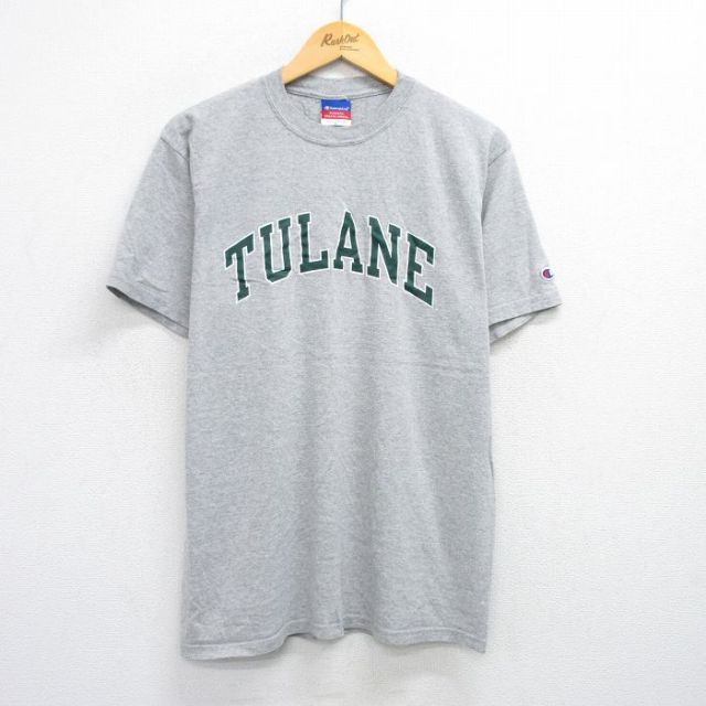 XL★古着 チャンピオン champion 半袖 ビンテージ Tシャツ メンズ 00年代 00s テュレーン クルーネック グレー 霜降り 25jul25 中古