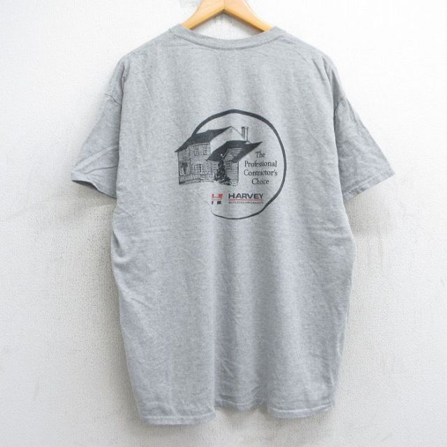 XL★古着 半袖 ビンテージ Tシャツ メンズ 00年代 00s ハーヴィー 家 胸ポケット付き 大きいサイズ クルーネック グレー 霜降り 25jul25 中古