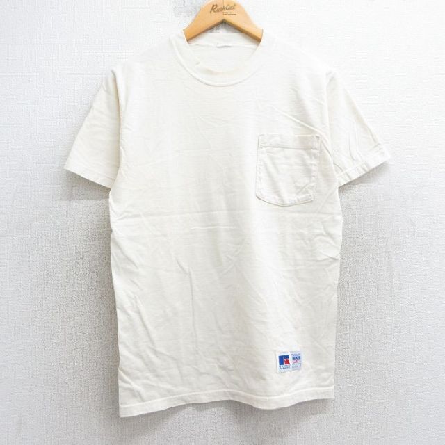 ラッセル 90s 半袖Tシャツ 胸ポケット付き 生成り ベージュ M | 古着