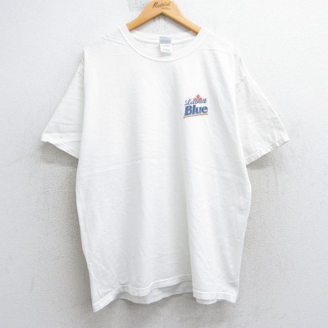 【20%OFF】XL★古着 半袖 ビンテージ Tシャツ メンズ 00年代 00s ラバットブルー ビール 大きいサイズ コットン クルーネック 白 ホワイト 25jul25 中古