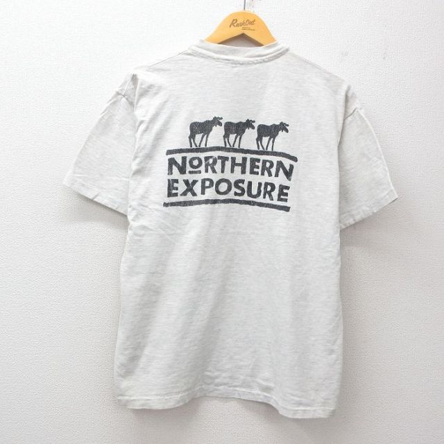 【50%OFF】XL★古着 ヘインズ Hanes 半袖 ビンテージ Tシャツ メンズ 90年代 90s NORTHERN EXPOSURE スタッフ クルーネック USA製 薄グレー 霜降り 25jul26 中古