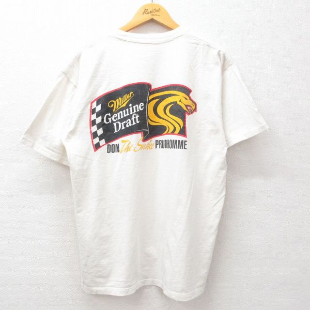 【50%OFF】XL★古着 半袖 ビンテージ Tシャツ メンズ 00年代 00s ドンプリュドム レーシング ミラービール 胸ポケット付き 大きいサイズ クルーネック 白 ホワイト 25jul26 中古