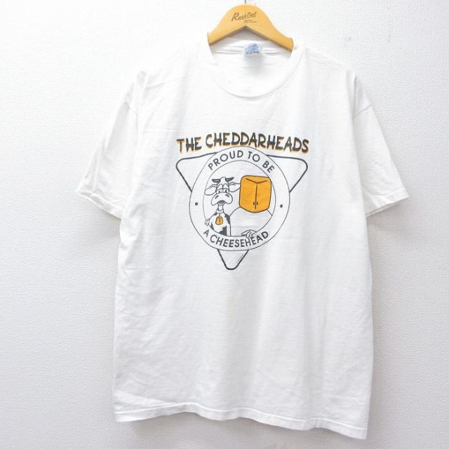 【50%OFF】XL★古着 ヘインズ Hanes 半袖 ビンテージ Tシャツ メンズ 90年代 90s 牛 チーズ 大きいサイズ コットン クルーネック USA製 白 ホワイト 【spe】 25jul26 中古