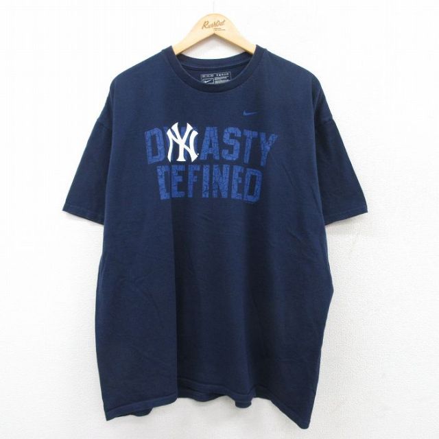 【50%OFF】XL★古着 ナイキ NIKE 半袖 ビンテージ Tシャツ メンズ 00年代 00s MLB ニューヨークヤンキース 大きいサイズ コットン クルーネック 紺 ネイビー メジャーリーグ ベースボール 野球 25jul26 中古