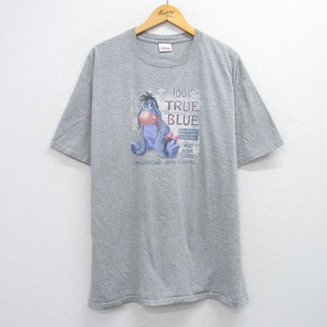【50%OFF】XL★古着 半袖 ビンテージ Tシャツ メンズ 00年代 00s ディズニー DISNEY くまのプーさん イーヨー 大きいサイズ ロング丈 クルーネック グレー 霜降り 25jul26 中古